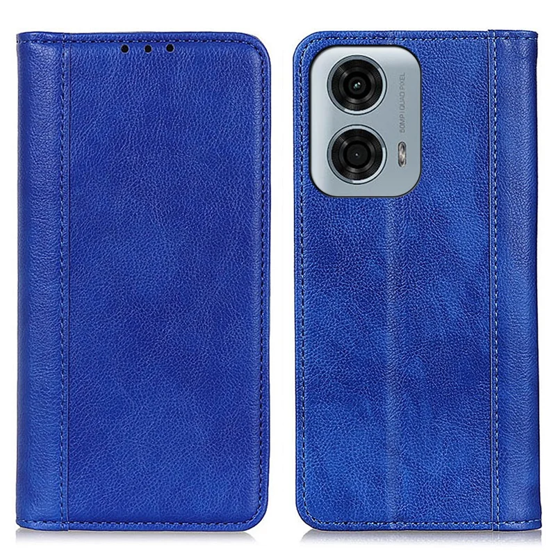 غطاء هاتف بتصميم محفظة من جلد مقسّط بملمس تفاح الشمندر لجهاز Motorola Moto G45 5G / G34 5G - أزرق