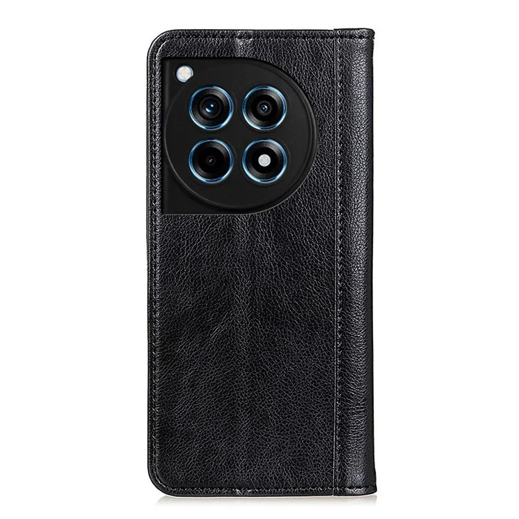 For OnePlus 12R 5G / Ace 3 5G Case Split Leather Flip Wallet Stand Cover Litchi Texture - Black