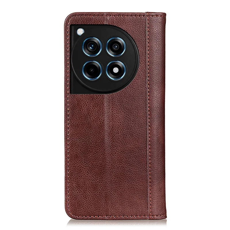 For OnePlus 12R 5G / Ace 3 5G Case Split Leather Flip Wallet Stand Cover Litchi Texture - Brown