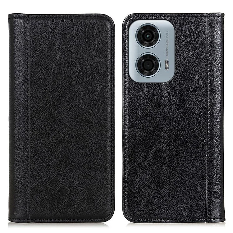 Pour Motorola Moto E14 4G / G04 4G / G04s 4G / G24 4G Étui en cuir fendu Porte-monnaie Couverture magnétique de fermeture - Noir