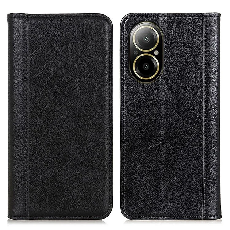For Realme C67 4G Case Split Leather Magnetic Auto Closing Wallet Phone Cover - Black
