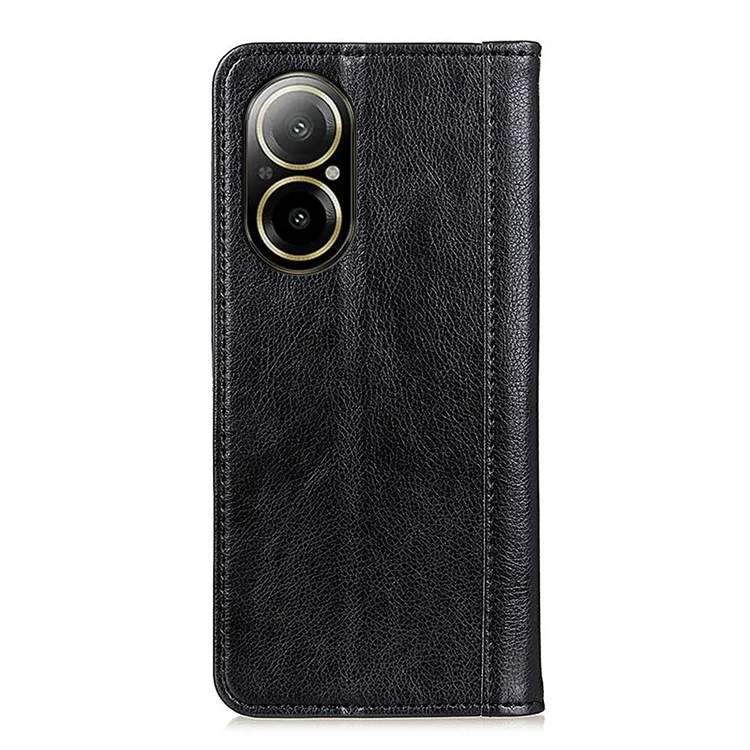 For Realme C67 4G Case Split Leather Magnetic Auto Closing Wallet Phone Cover - Black