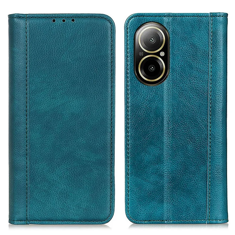 For Realme C67 4G Case Split Leather Magnetic Auto Closing Wallet Phone Cover - Green