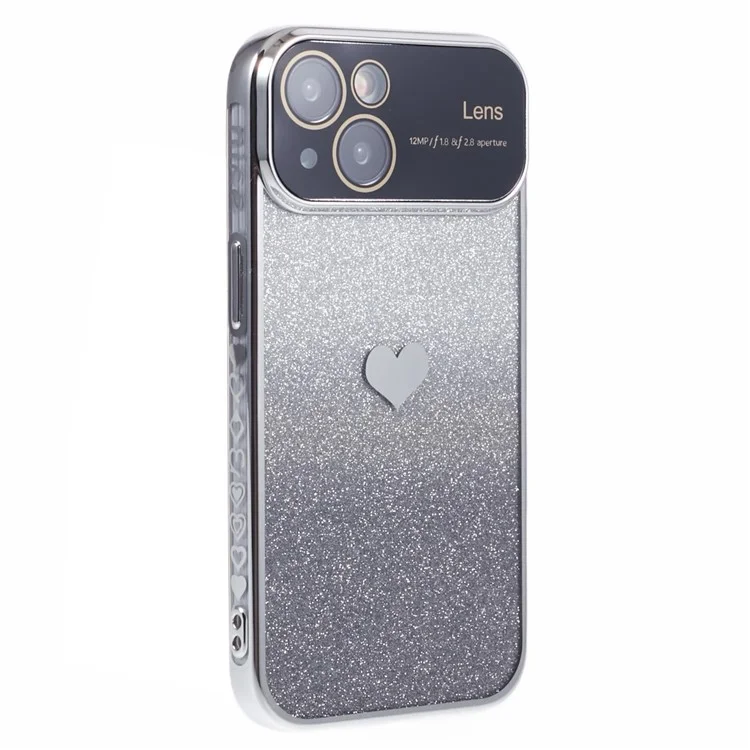 For iPhone 14 Case Love Heart Pattern Bling Protective TPU Phone Cover - Silver