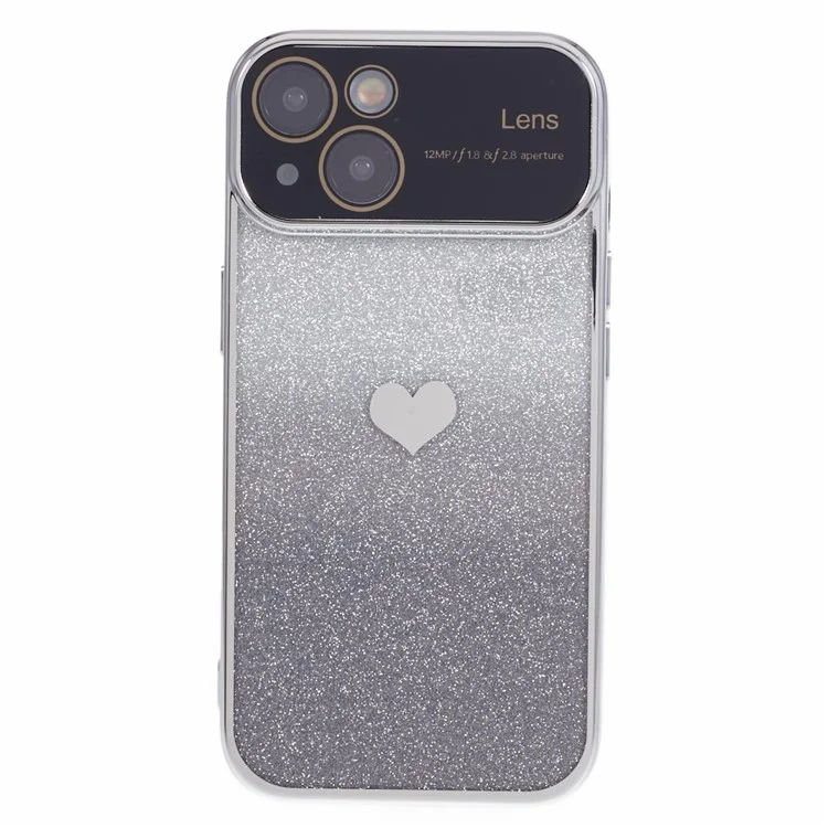 For iPhone 14 Case Love Heart Pattern Bling Protective TPU Phone Cover - Silver