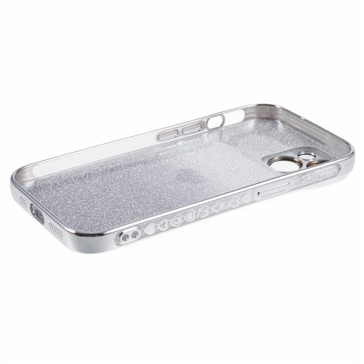 For iPhone 14 Case Love Heart Pattern Bling Protective TPU Phone Cover - Silver