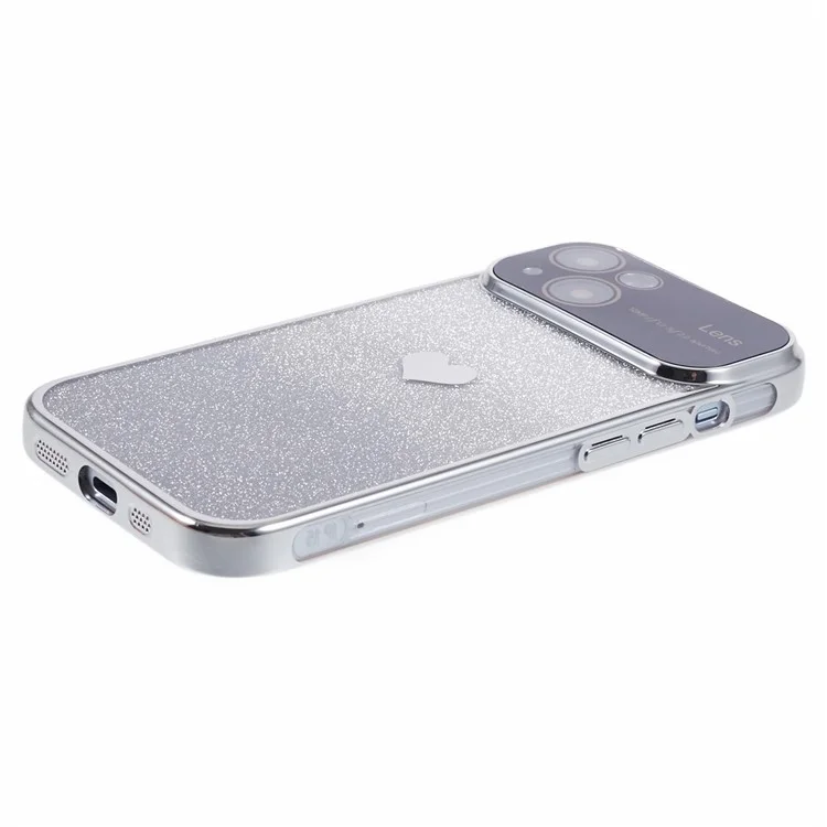 For iPhone 14 Case Love Heart Pattern Bling Protective TPU Phone Cover - Silver