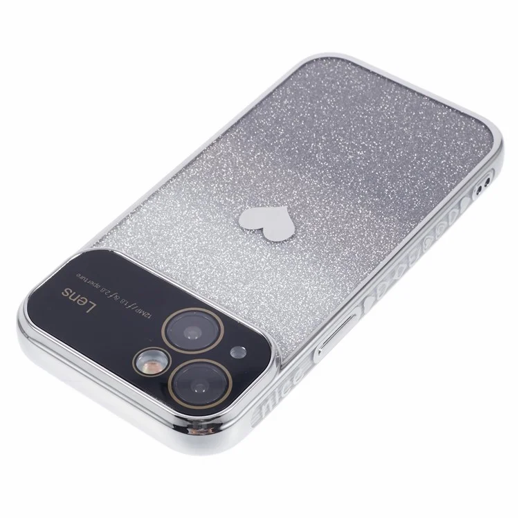 For iPhone 14 Case Love Heart Pattern Bling Protective TPU Phone Cover - Silver