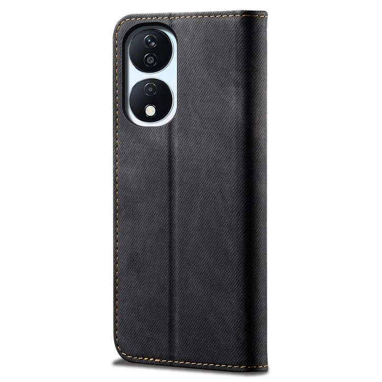 For Honor Play 8T 5G / X7b 4G / 90 Smart Case Funda de Piel de Imitación de Tela Vaquera Textura Soporte Vista del Teléfono - Negro