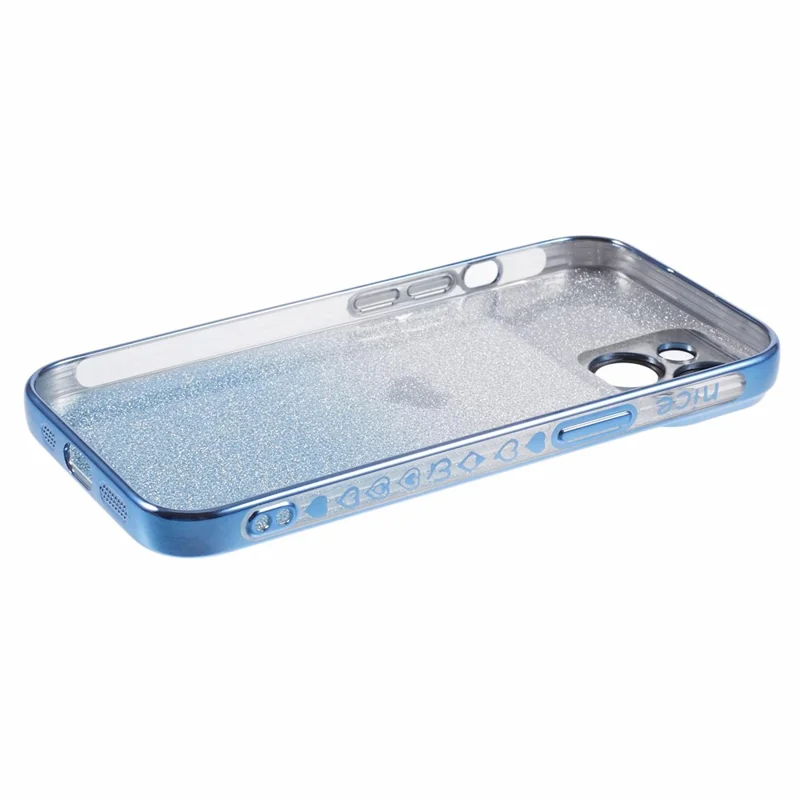 Für iPhone 15 TPU-Hülle mit glitzernden Glitzer, Elektroplating-Kante, Handyhülle - Blau