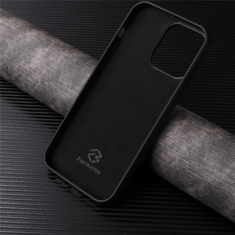 FORWENW F5 Series For iPhone 15 Pro Max Case Leather+TPU Phone Cover with Card Holder - Black