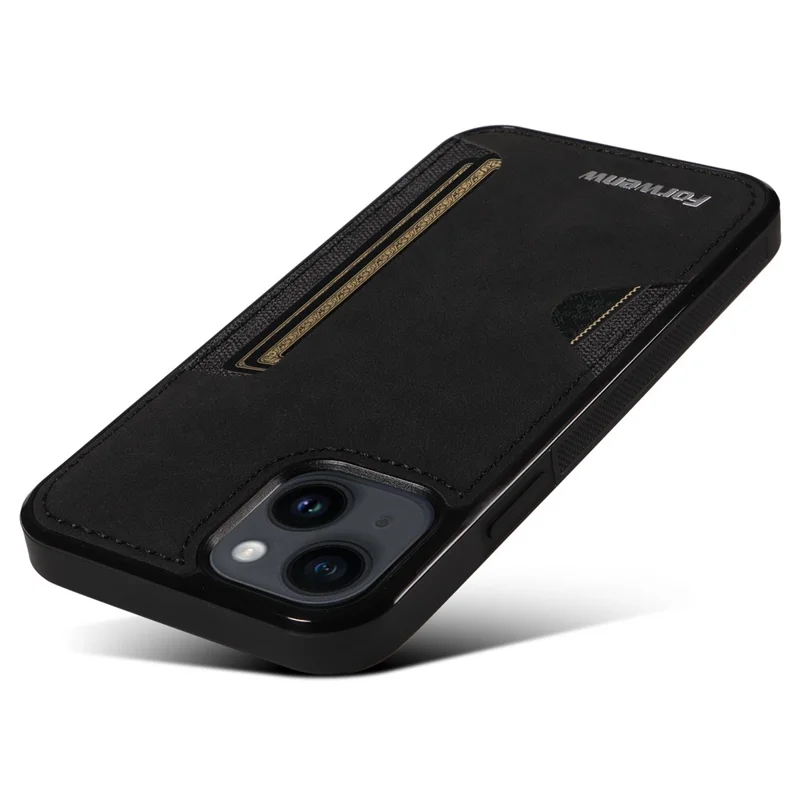FORWENW F5 Series For iPhone 15 Card Holder Case Leather+TPU Phone Cover - Black