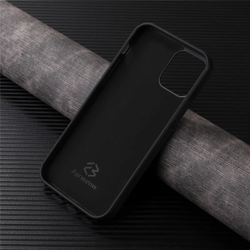 FORWENW F5 Series For iPhone 15 Card Holder Case Leather+TPU Phone Cover - Black