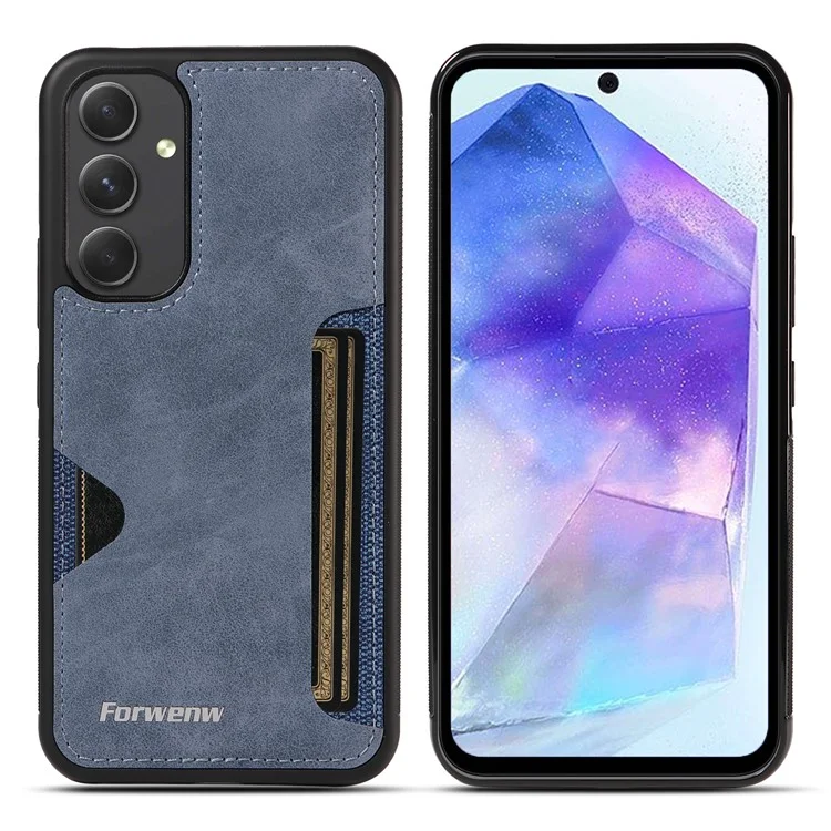 FORWENW F5 Series para Samsung Galaxy A55 5G Funda con Tarjetero de Cuero+TPU - Azul