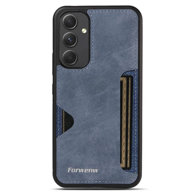 FORWENW F5 Series para Samsung Galaxy A55 5G Funda con Tarjetero de Cuero+TPU - Azul