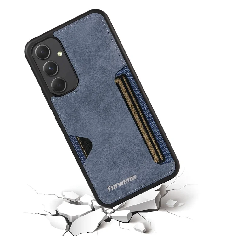 FORWENW F5 Series para Samsung Galaxy A55 5G Funda con Tarjetero de Cuero+TPU - Azul
