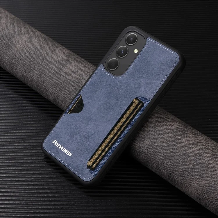 FORWENW F5 Series para Samsung Galaxy A55 5G Funda con Tarjetero de Cuero+TPU - Azul