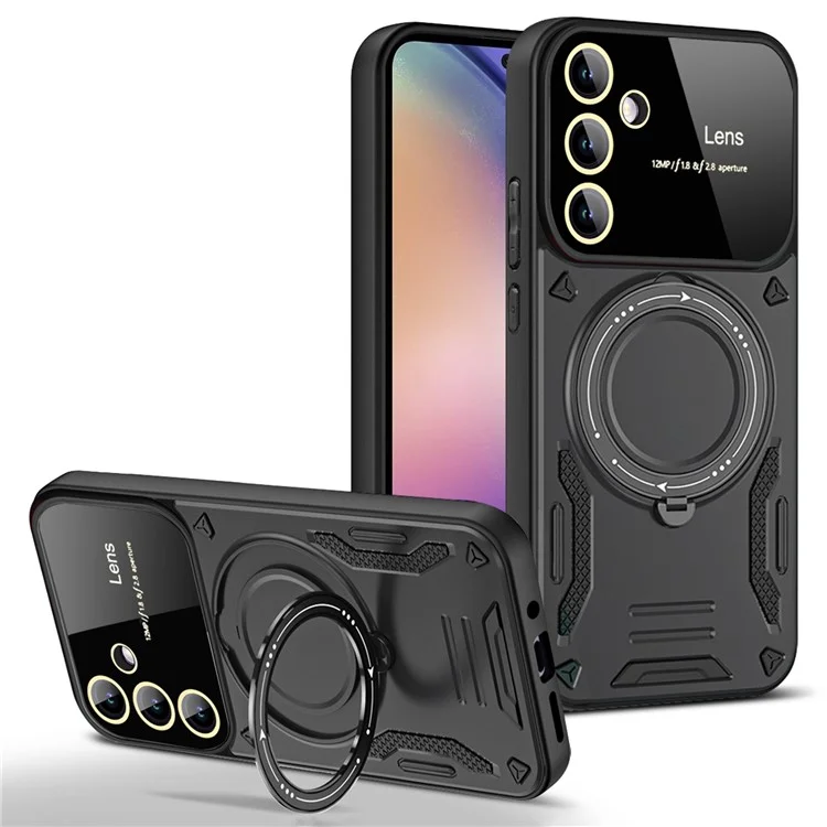 Compatible with MagSafe Back Case for Samsung Galaxy A35 5G Kickstand PC+TPU Phone Cover - Black