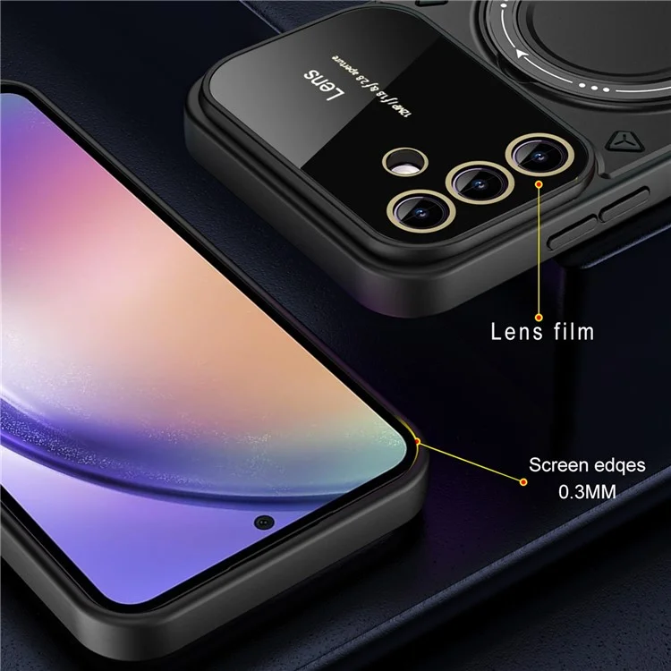 Compatible with MagSafe Back Case for Samsung Galaxy A35 5G Kickstand PC+TPU Phone Cover - Black