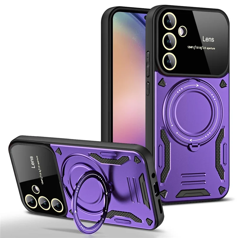 Magnetic Case Back Case for Samsung Galaxy A35 5G Kickstand PC+TPU Phone Cover - Purple