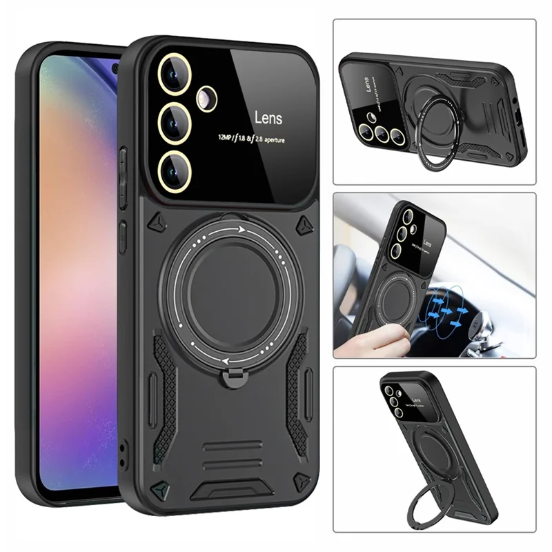 For Samsung Galaxy A15 4G / 5G Case Kickstand PC+TPU Phone Cover Magnetic Case - Black
