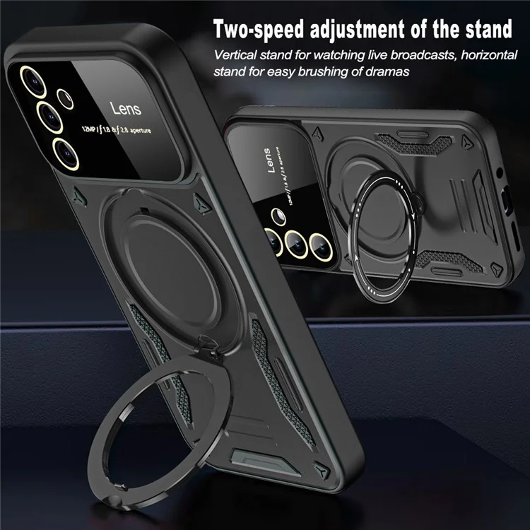 For Samsung Galaxy S23 FE Kickstand Case PC+TPU Phone Case Compatible with MagSafe - Black