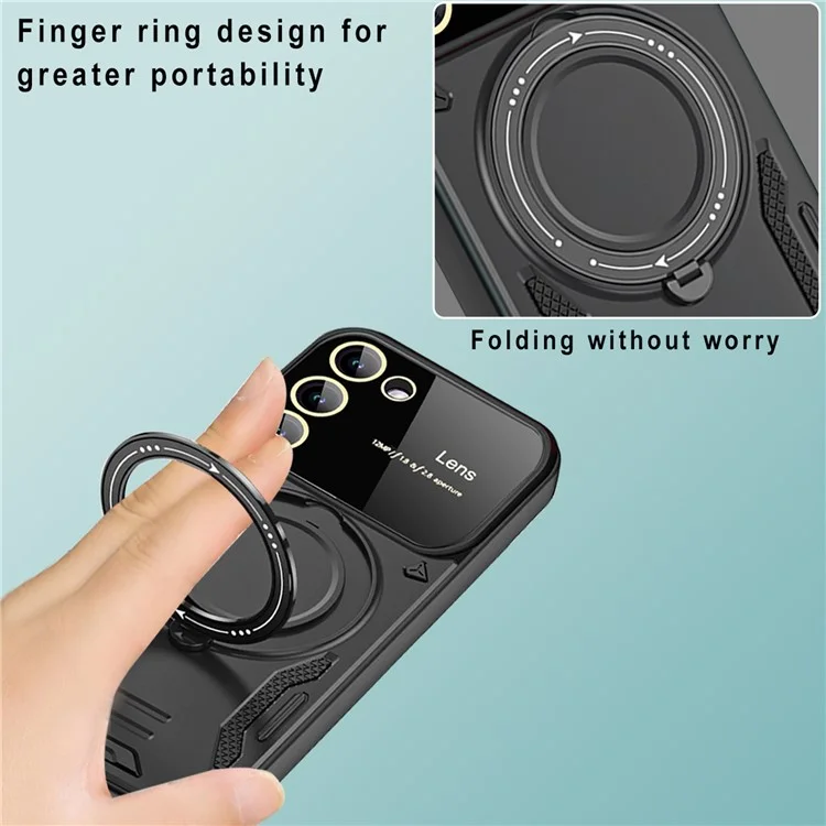 For Samsung Galaxy S21 FE 5G Case Compatible with MagSafe PC+TPU Kickstand Phone Cover - Black