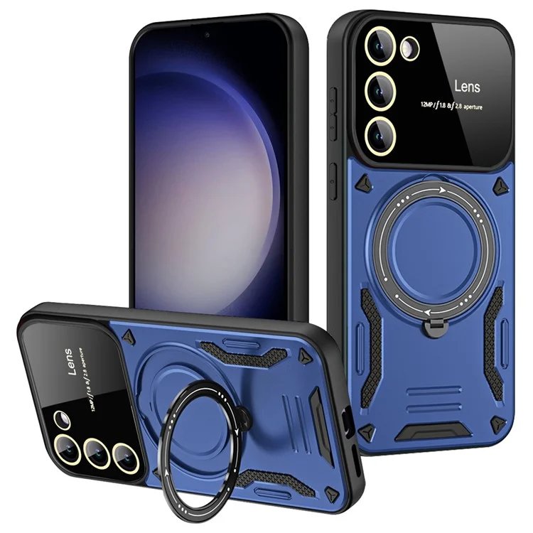 For Samsung Galaxy S21 FE 5G Case Compatible with MagSafe PC+TPU Kickstand Phone Cover - Blue