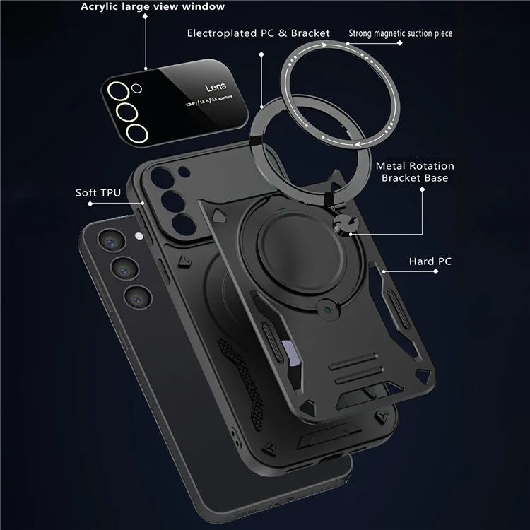 For Samsung Galaxy S21 FE 5G Case Compatible with MagSafe PC+TPU Kickstand Phone Cover - Blue