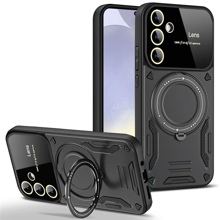 For Samsung Galaxy S24 Magnetic Case Compatible with MagSafe Kickstand PC+TPU Cover - Black