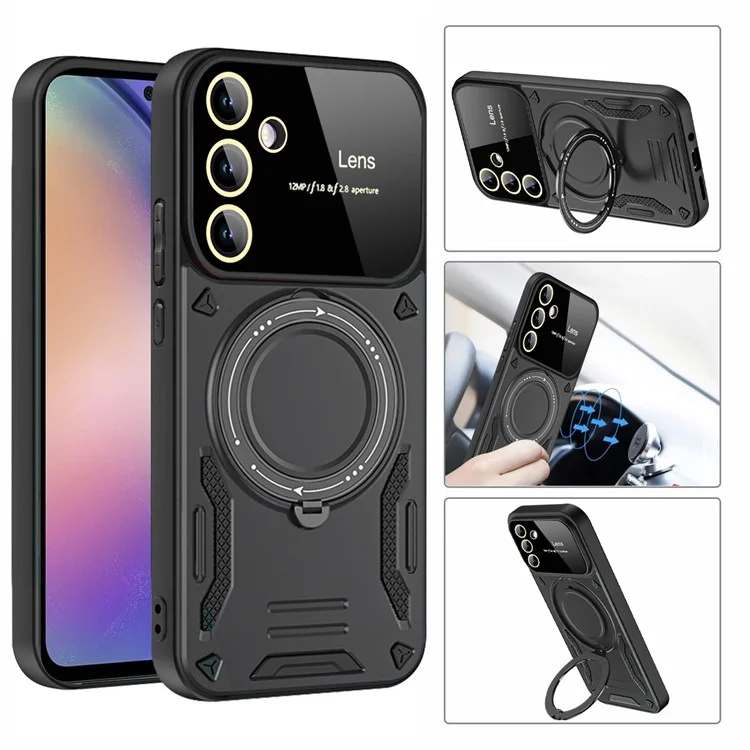 For Samsung Galaxy S24 Magnetic Case Compatible with MagSafe Kickstand PC+TPU Cover - Black