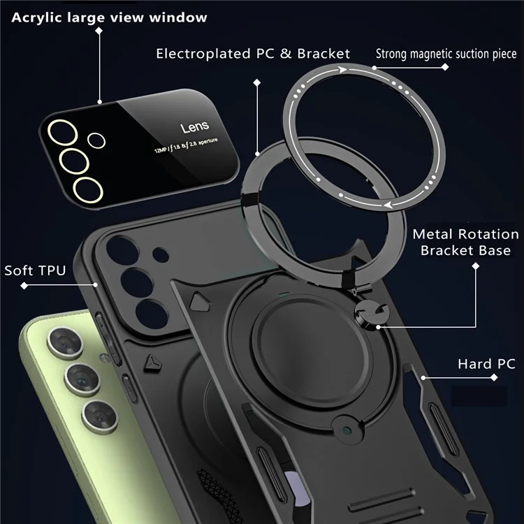For Samsung Galaxy S24 Magnetic Case Compatible with MagSafe Kickstand PC+TPU Cover - Black