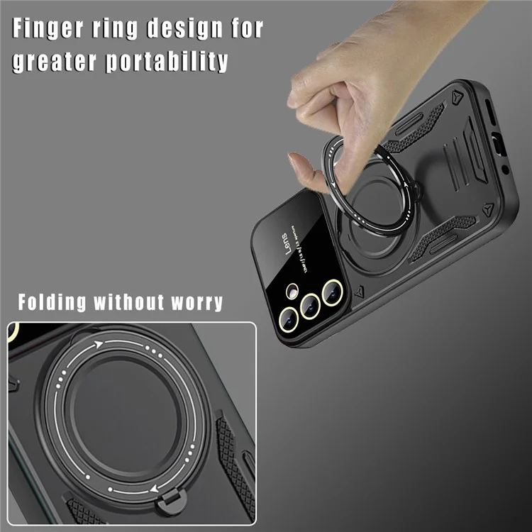 For Samsung Galaxy S24 Magnetic Case Compatible with MagSafe Kickstand PC+TPU Cover - Black