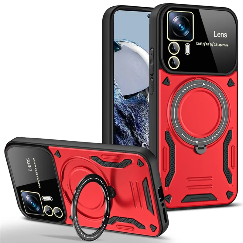 For Xiaomi 12T 5G / 12T Pro 5G / Redmi K50 Ultra Magnetic Case Rotating Kickstand PC+TPU Phone Cover - Red