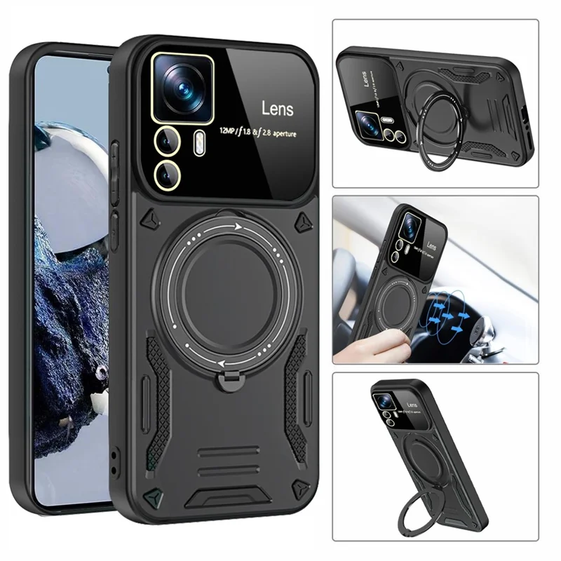 For Xiaomi 12T 5G / 12T Pro 5G / Redmi K50 Ultra Magnetic Case Rotating Kickstand PC+TPU Phone Cover - Red