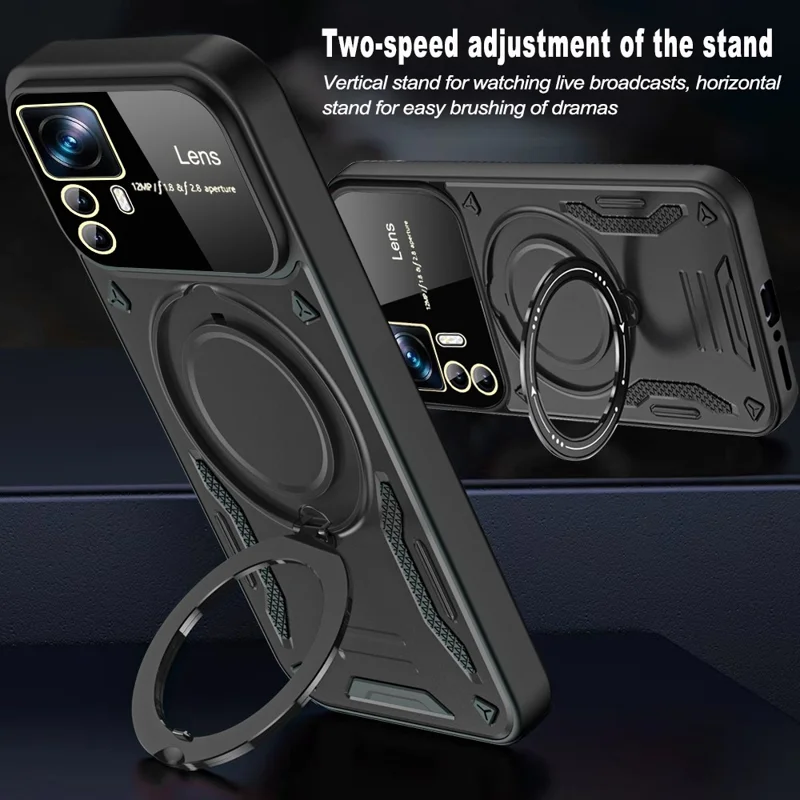 For Xiaomi 12T 5G / 12T Pro 5G / Redmi K50 Ultra Magnetic Case Rotating Kickstand PC+TPU Phone Cover - Red