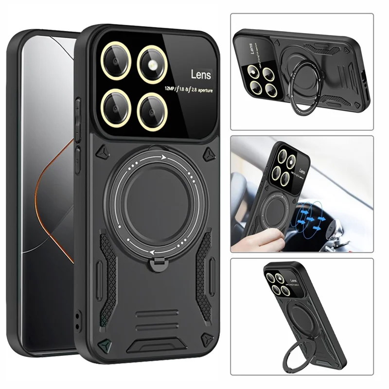 For Xiaomi 14 Pro Case PC+TPU Rotary  Kickstand Magnetic Phone Cover - Red