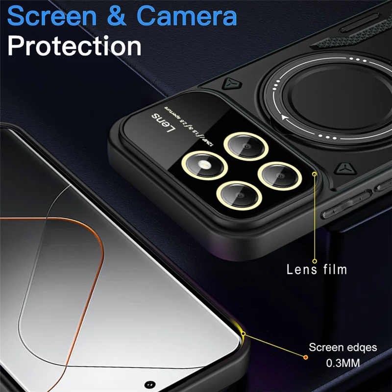 For Xiaomi 14 Pro Case PC+TPU Rotary  Kickstand Magnetic Phone Cover - Red