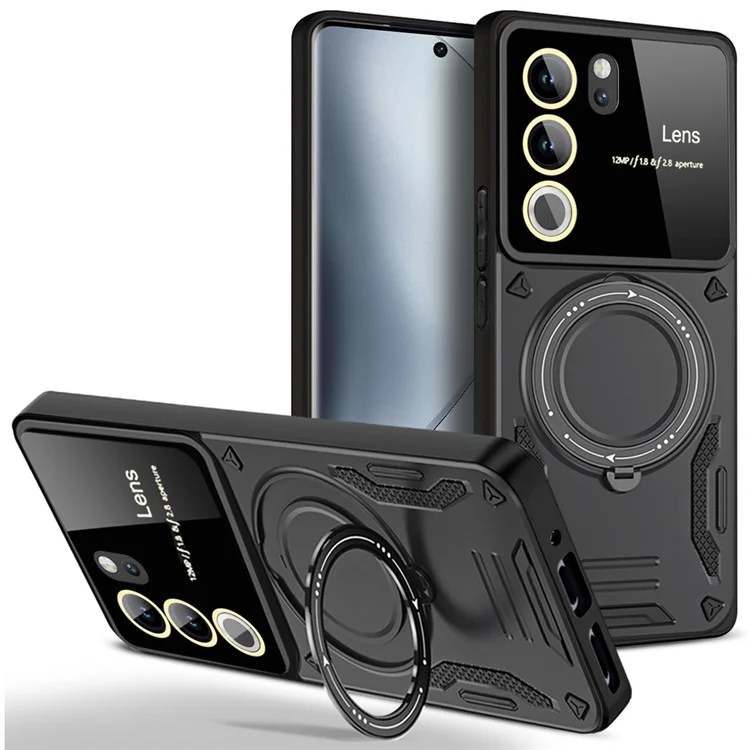 For vivo V29 5G / S17 5G Kickstand Case Hybrid PC+TPU Magnetic Phone Cover - Black