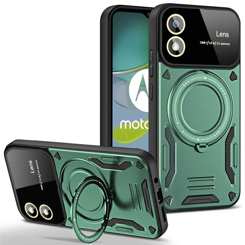 For Motorola Moto E13 4G Phone Case PC+TPU Kickstand Magnetic Phone Cover - Green