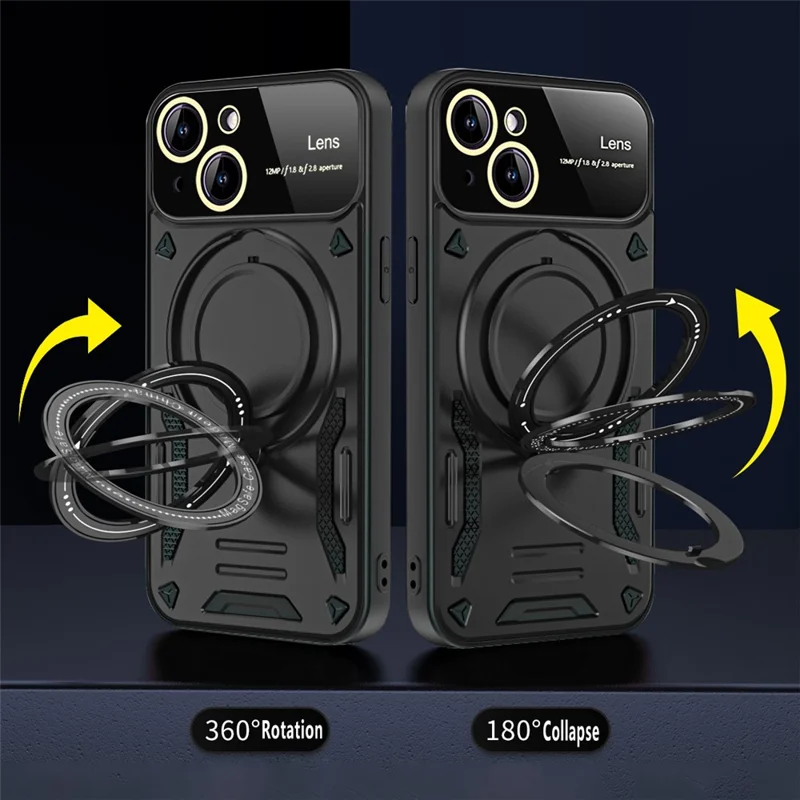 For iPhone 14 Magnetic Phone Case Ring Holder Kickstand PC+TPU Protective Cover - Red