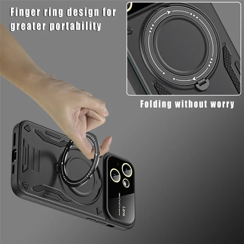 For iPhone 14 Magnetic Phone Case Ring Holder Kickstand PC+TPU Protective Cover - Red