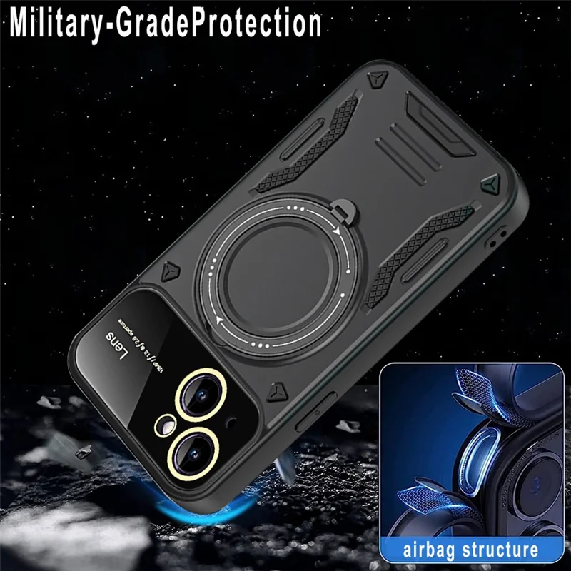 For iPhone 14 Magnetic Phone Case Ring Holder Kickstand PC+TPU Protective Cover - Red