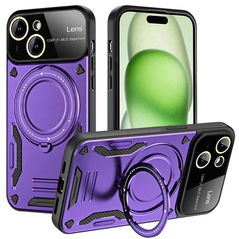 Kickstand PC+TPU Cover for iPhone 15 Plus Magnetic Case Compatible with MagSafe - Purple