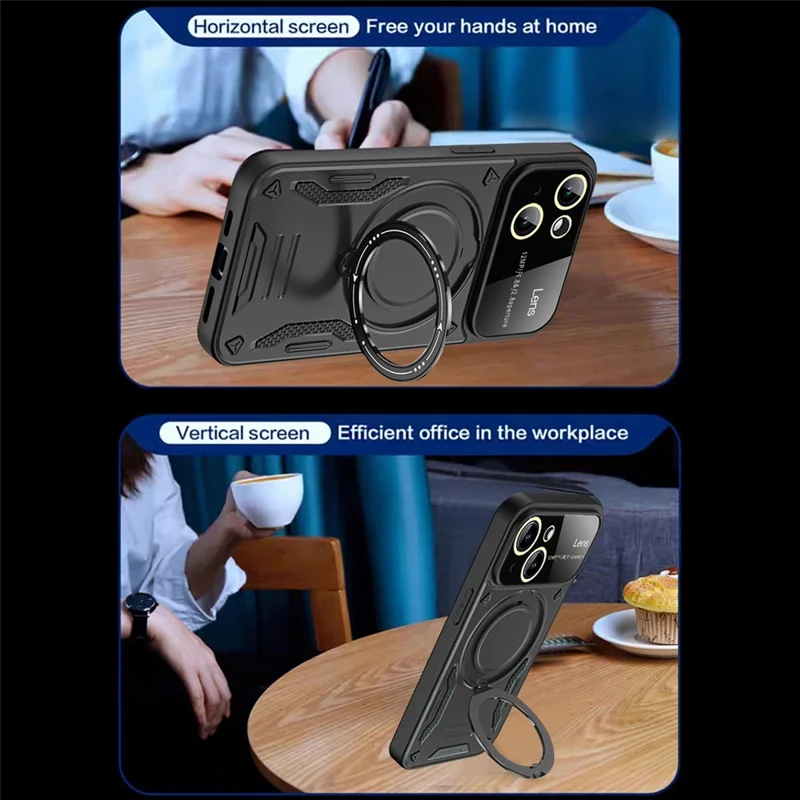 Kickstand PC+TPU Cover til iPhone 15 Plus Magnetisk Case Kompatibel med MagSafe - Rød