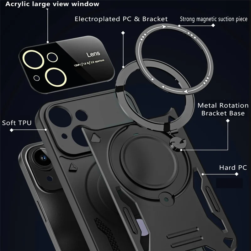 Kickstand PC+TPU Cover til iPhone 15 Plus Magnetisk Case Kompatibel med MagSafe - Rød