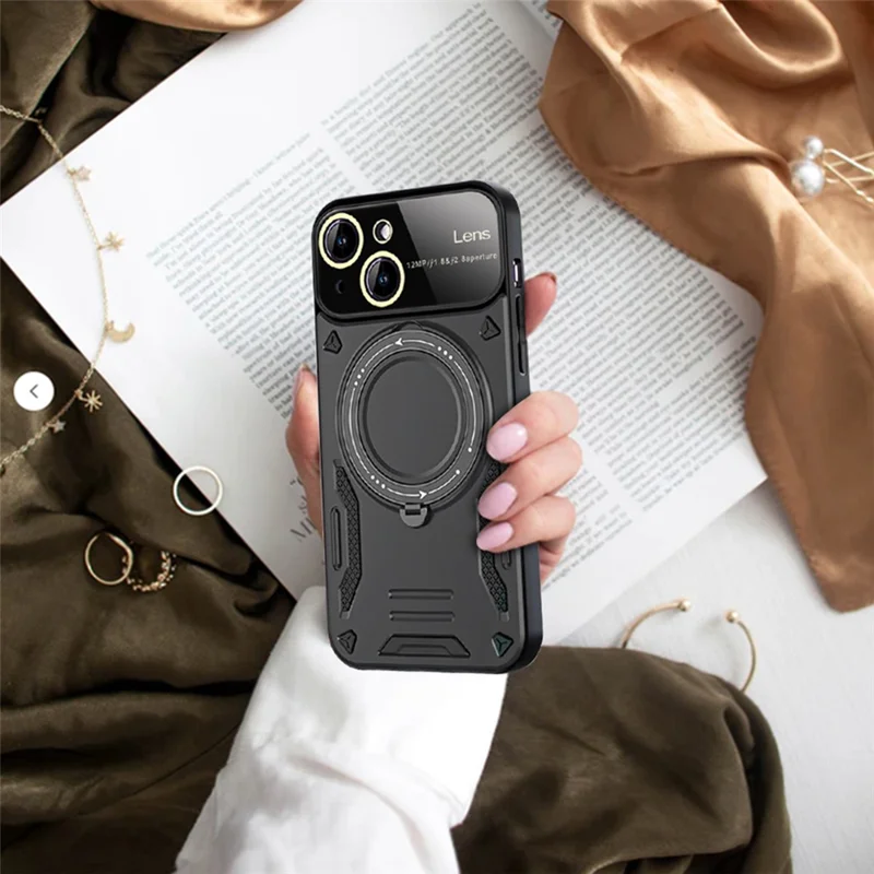 Kickstand PC+TPU Cover til iPhone 15 Plus Magnetisk Case Kompatibel med MagSafe - Rød