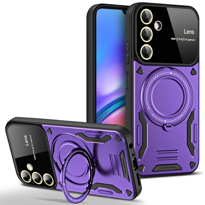 For Samsung Galaxy A05s 4G Magnetic Phone Case Ring Holder Kickstand PC+TPU Protective Cover - Purple