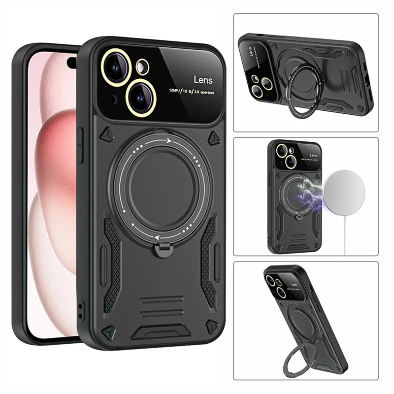 For iPhone 15 Case Compatible with MagSafe Kickstand PC+TPU Magnetic Cover - Purple