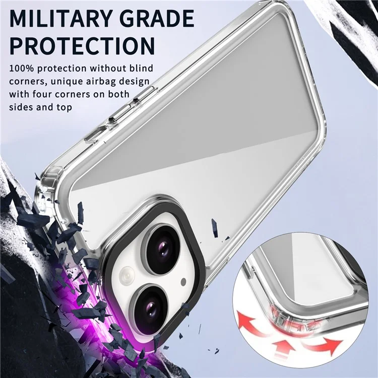 For iPhone 14 Case Transparent PC+TPU Phone Cover 1.5mm Thickness - Transparent Black
